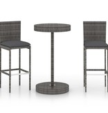 VidaXL 3-delige Tuinbarset met kussens poly rattan grijs