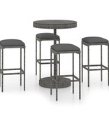 VidaXL 5-delige Tuinbarset met kussens poly rattan grijs