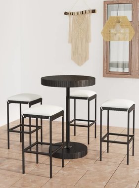 VidaXL 5-delige Tuinbarset met kussens poly rattan zwart