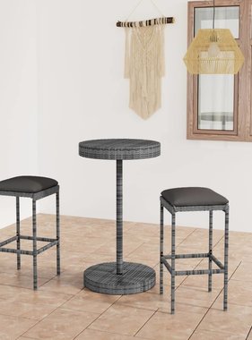 VidaXL 3-delige Tuinbarset met kussens poly rattan grijs