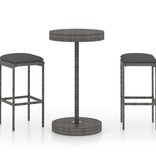 VidaXL 3-delige Tuinbarset met kussens poly rattan grijs