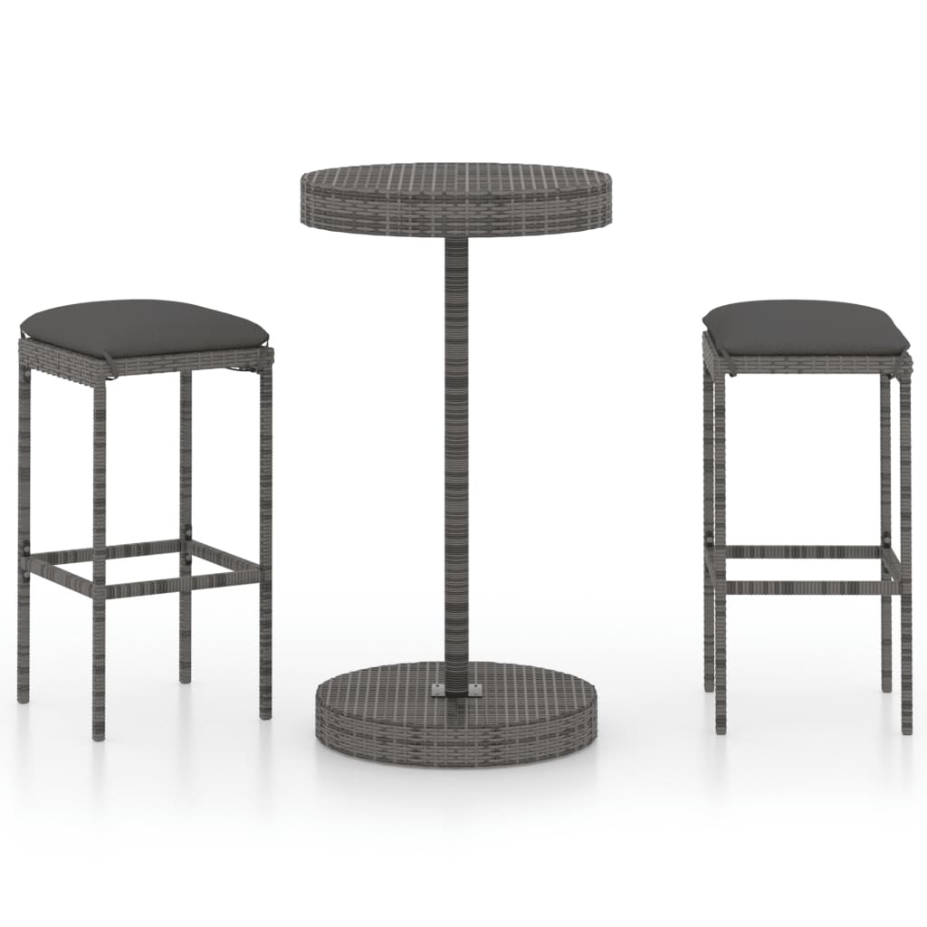 VidaXL 3-delige Tuinbarset met kussens poly rattan grijs