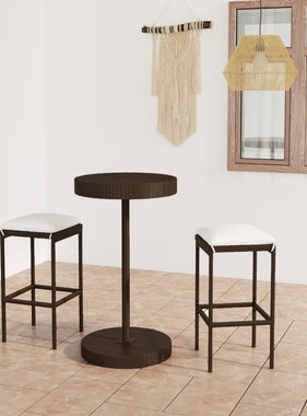 VidaXL 3-delige Tuinbarset met kussens poly rattan bruin