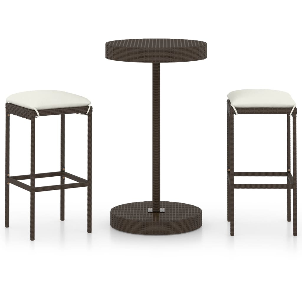 VidaXL 3-delige Tuinbarset met kussens poly rattan bruin