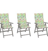VidaXL Tuinstoelen 3 st verstelbaar met kussens massief acaciahout