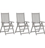 VidaXL Tuinstoelen 3 st verstelbaar met kussens massief acaciahout
