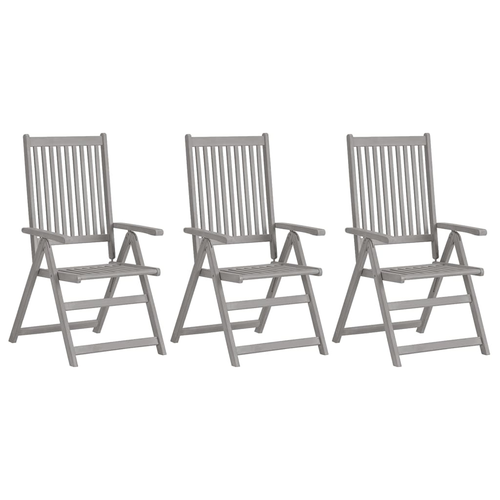 VidaXL Tuinstoelen 3 st verstelbaar met kussens massief acaciahout