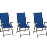 VidaXL Tuinstoelen 3 st verstelbaar met kussens massief acaciahout