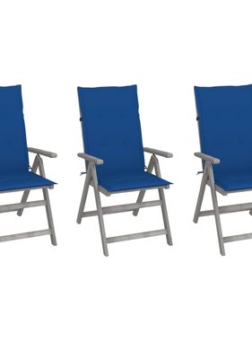 VidaXL Tuinstoelen 3 st verstelbaar met kussens massief acaciahout