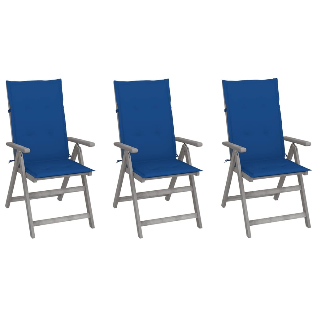 VidaXL Tuinstoelen 3 st verstelbaar met kussens massief acaciahout