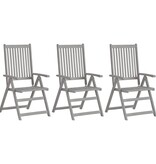 VidaXL Tuinstoelen 3 st verstelbaar met kussens massief acaciahout
