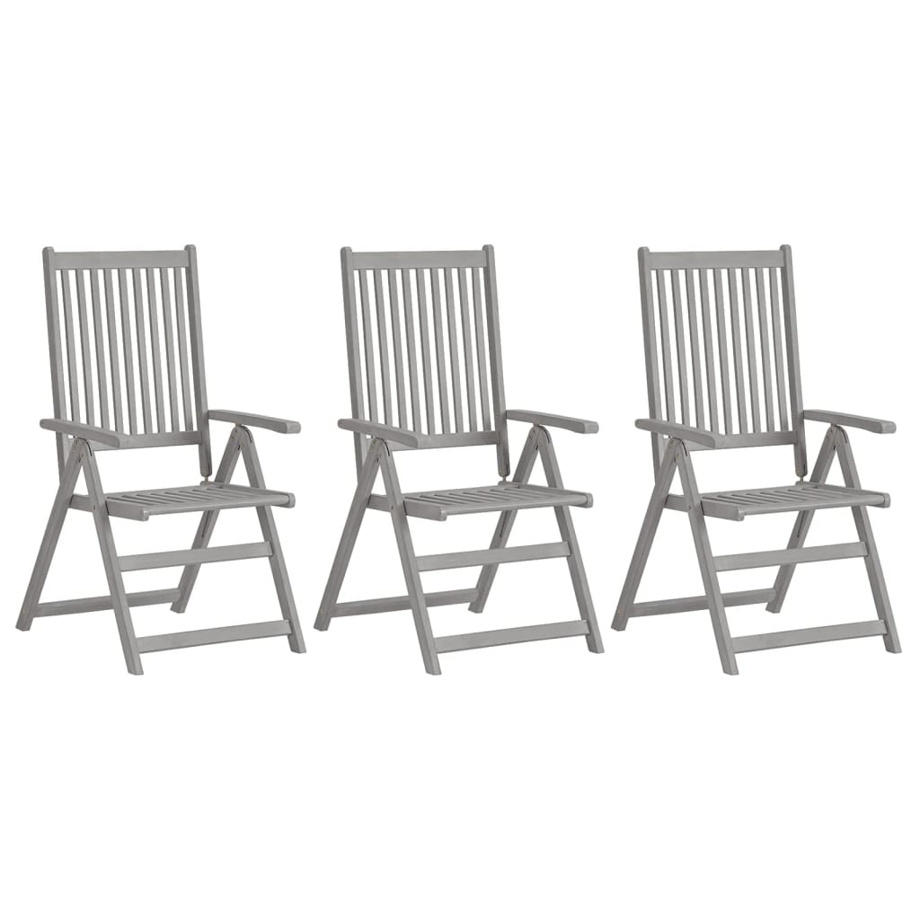 VidaXL Tuinstoelen 3 st verstelbaar met kussens massief acaciahout