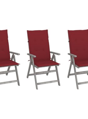 VidaXL Tuinstoelen 3 st verstelbaar met kussens massief acaciahout