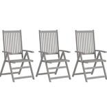 VidaXL Tuinstoelen 3 st verstelbaar met kussens massief acaciahout