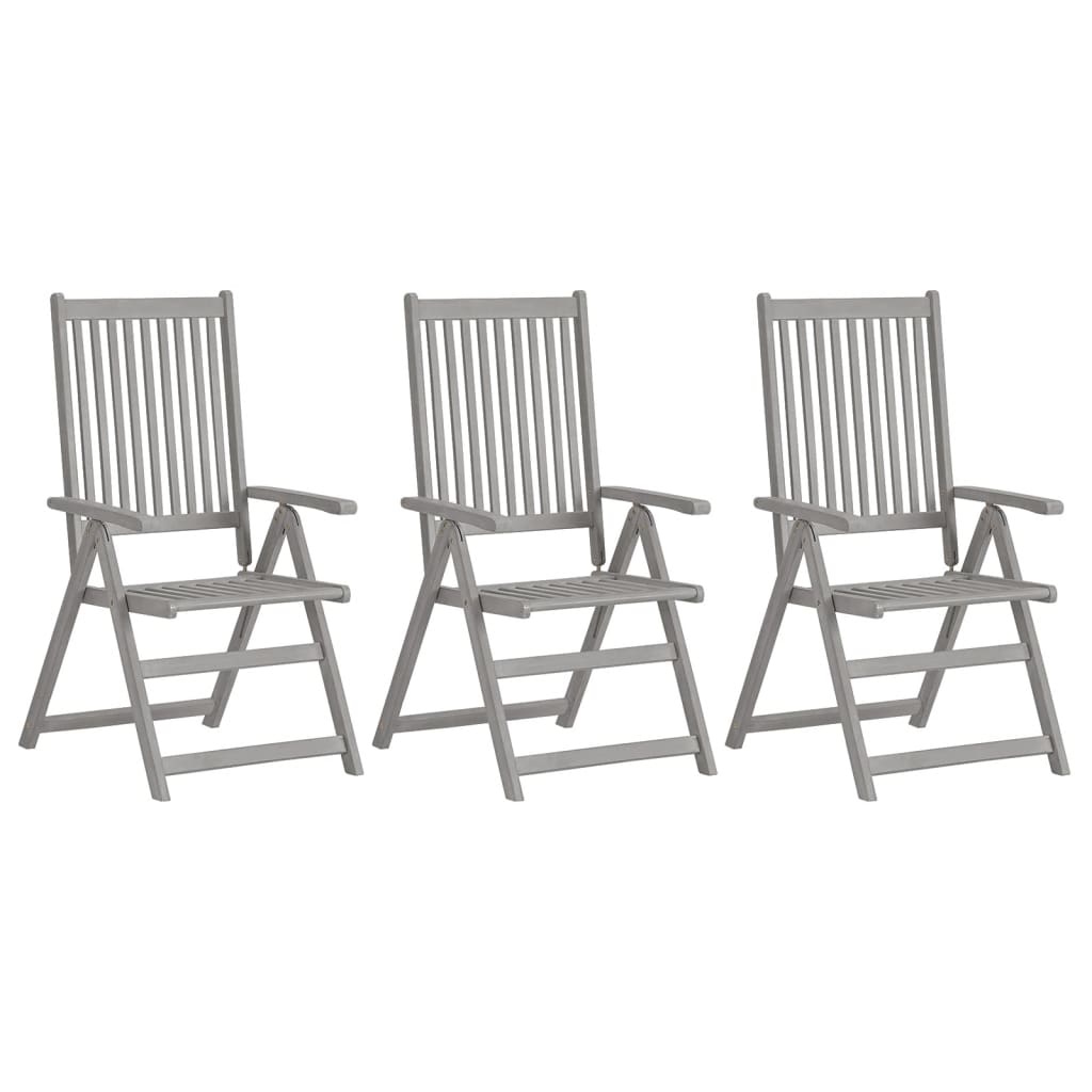 VidaXL Tuinstoelen 3 st verstelbaar met kussens massief acaciahout