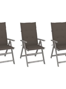VidaXL Tuinstoelen 3 st verstelbaar met kussens massief acaciahout