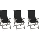VidaXL Tuinstoelen 3 st verstelbaar met kussens massief acaciahout
