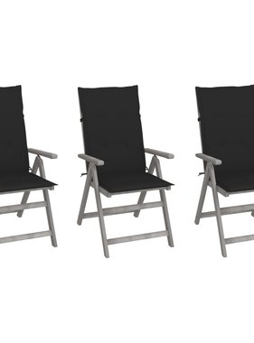 VidaXL Tuinstoelen 3 st verstelbaar met kussens massief acaciahout