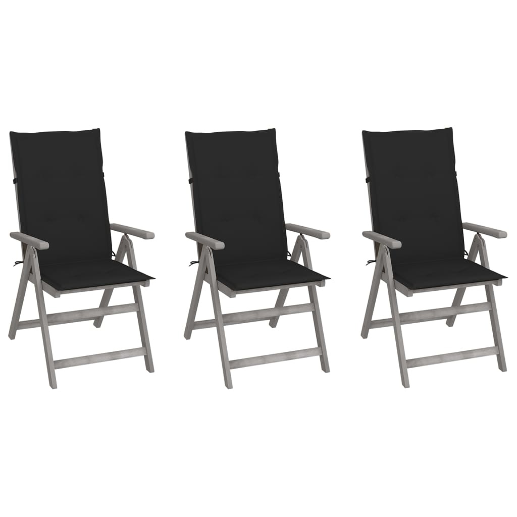 VidaXL Tuinstoelen 3 st verstelbaar met kussens massief acaciahout