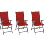 VidaXL Tuinstoelen 3 st verstelbaar met kussens massief acaciahout