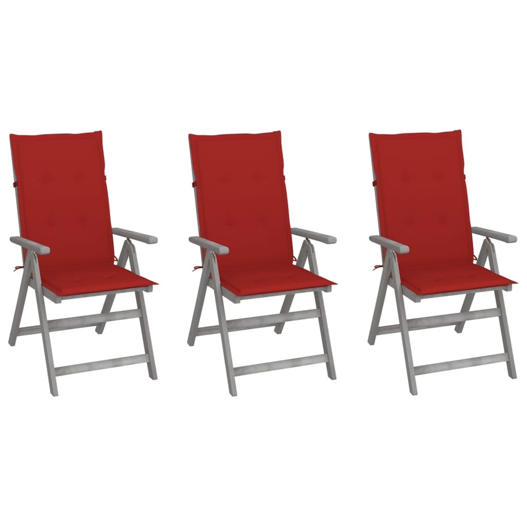 VidaXL Tuinstoelen 3 st verstelbaar met kussens massief acaciahout