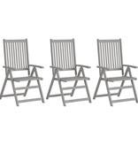 VidaXL Tuinstoelen 3 st verstelbaar met kussens massief acaciahout