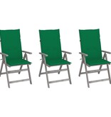 VidaXL Tuinstoelen 3 st verstelbaar met kussens massief acaciahout