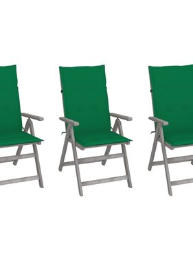 VidaXL Tuinstoelen 3 st verstelbaar met kussens massief acaciahout