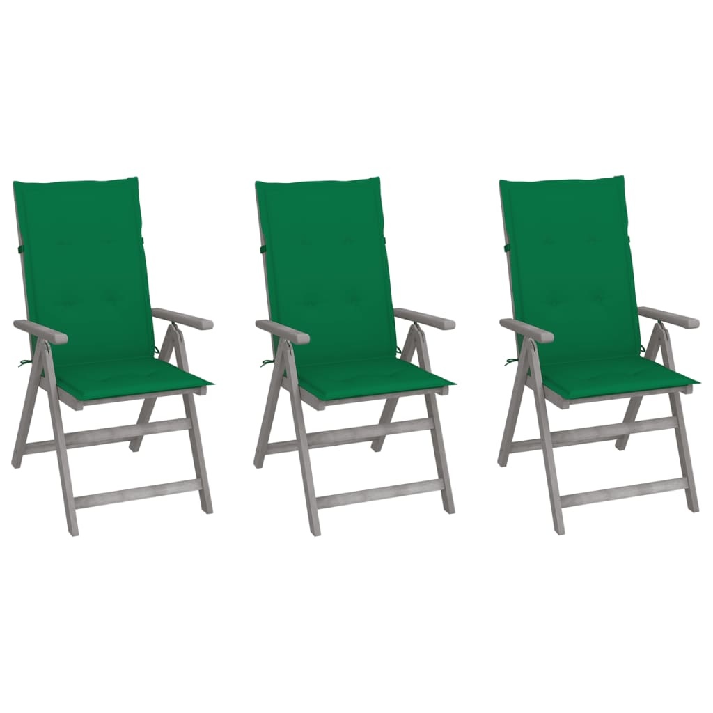 VidaXL Tuinstoelen 3 st verstelbaar met kussens massief acaciahout
