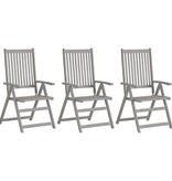 VidaXL Tuinstoelen 3 st verstelbaar met kussens massief acaciahout