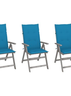 VidaXL Tuinstoelen 3 st verstelbaar met kussens massief acaciahout
