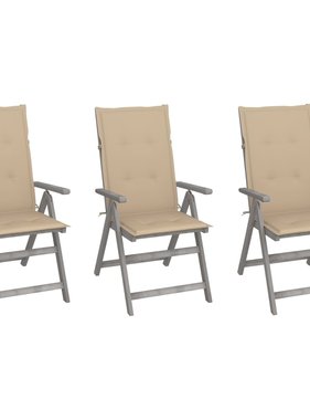 VidaXL Tuinstoelen 3 st verstelbaar met kussens massief acaciahout