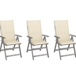 VidaXL Tuinstoelen 3 st verstelbaar met kussens massief acaciahout