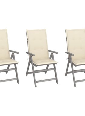 VidaXL Tuinstoelen 3 st verstelbaar met kussens massief acaciahout