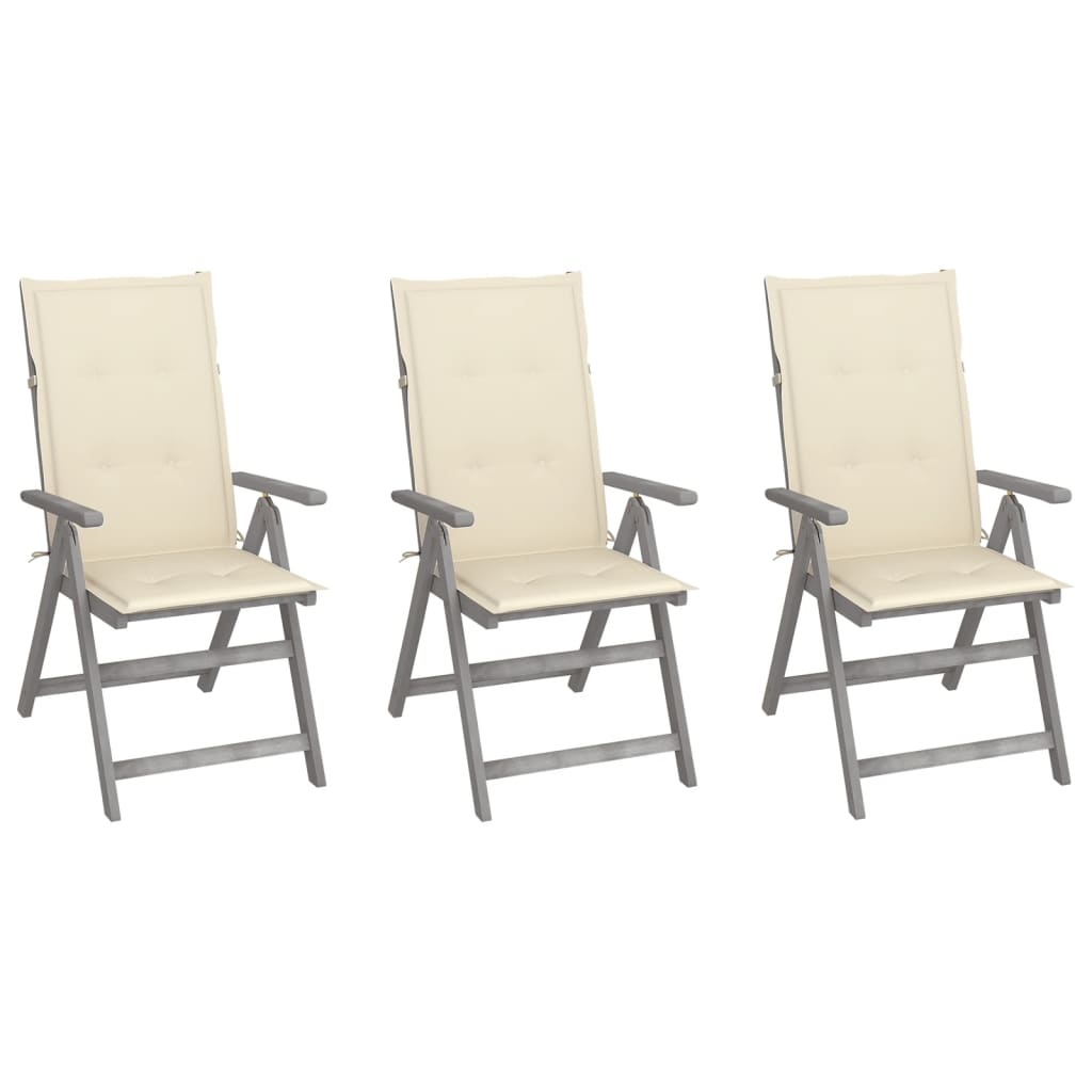 VidaXL Tuinstoelen 3 st verstelbaar met kussens massief acaciahout