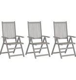 VidaXL Tuinstoelen 3 st verstelbaar met kussens massief acaciahout