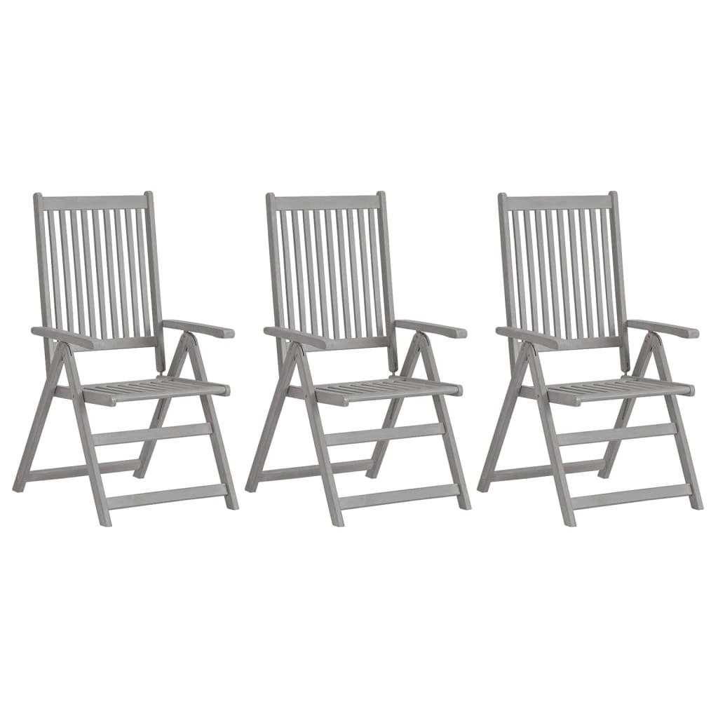 VidaXL Tuinstoelen 3 st verstelbaar met kussens massief acaciahout
