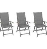 VidaXL Tuinstoelen 3 st verstelbaar met kussens massief acaciahout