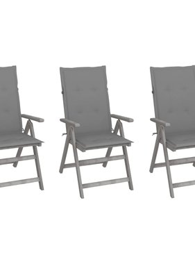 VidaXL Tuinstoelen 3 st verstelbaar met kussens massief acaciahout