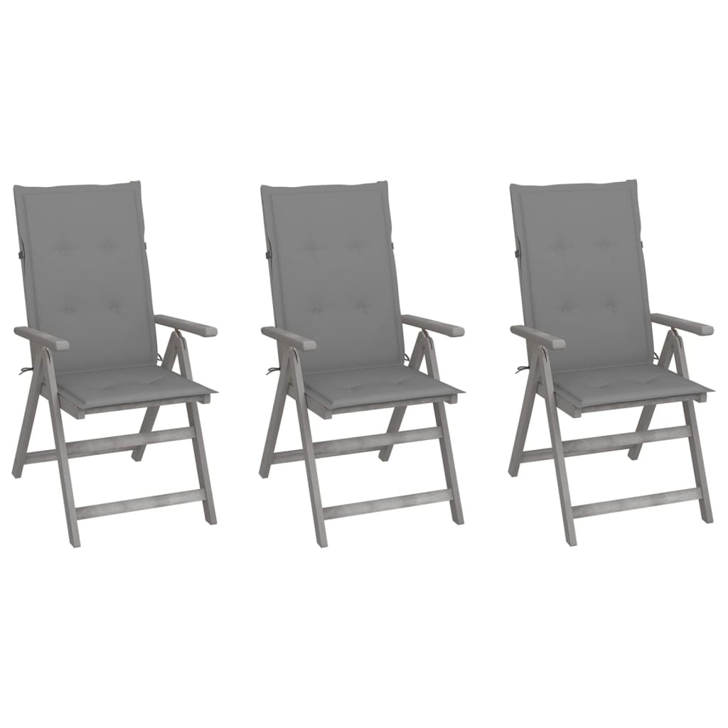 VidaXL Tuinstoelen 3 st verstelbaar met kussens massief acaciahout