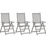 VidaXL Tuinstoelen 3 st verstelbaar met kussens massief acaciahout