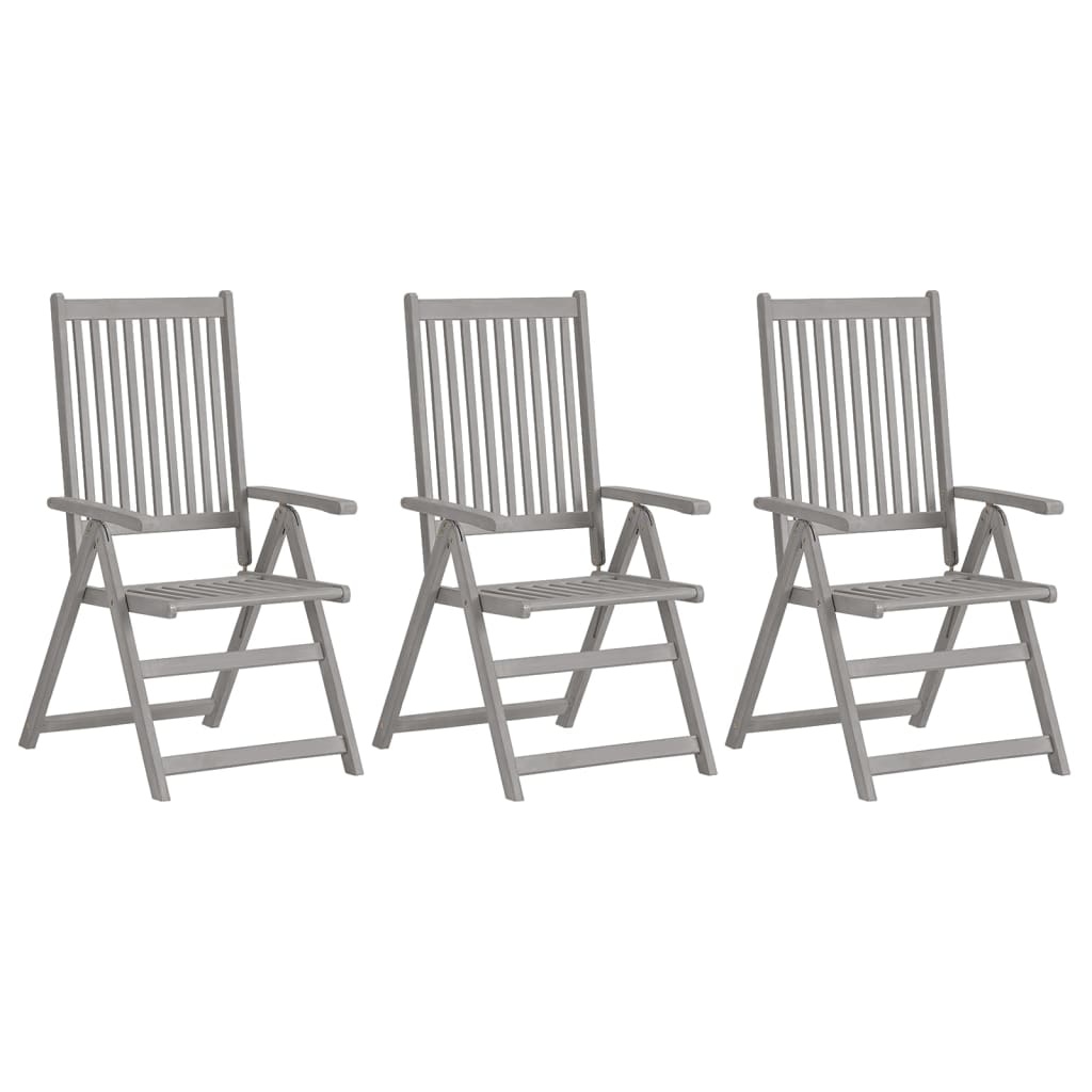 VidaXL Tuinstoelen 3 st verstelbaar met kussens massief acaciahout