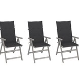 VidaXL Tuinstoelen 3 st verstelbaar met kussens massief acaciahout