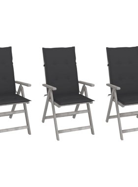 VidaXL Tuinstoelen 3 st verstelbaar met kussens massief acaciahout
