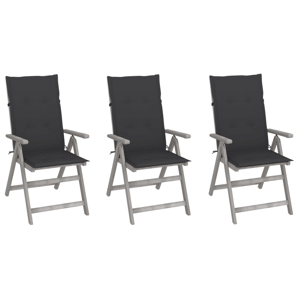 VidaXL Tuinstoelen 3 st verstelbaar met kussens massief acaciahout