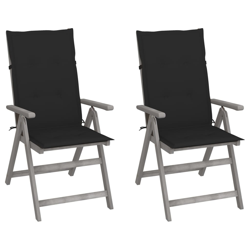 VidaXL Tuinstoelen 2 st verstelbaar met kussens massief acaciahout