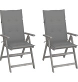 VidaXL Tuinstoelen 2 st verstelbaar met kussens massief acaciahout