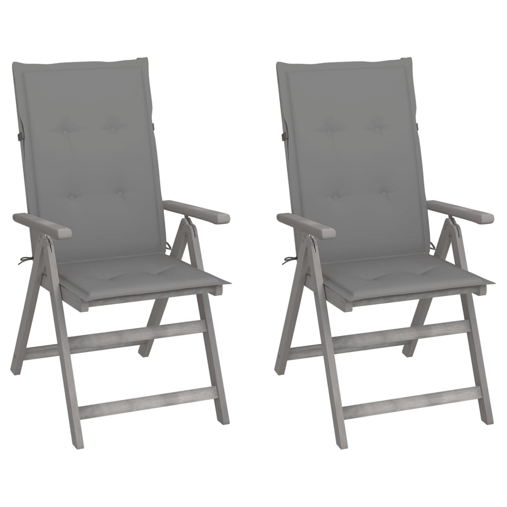 VidaXL Tuinstoelen 2 st verstelbaar met kussens massief acaciahout
