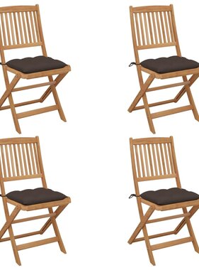VidaXL Tuinstoelen 4 st inklapbaar met kussens massief acaciahout