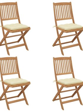 VidaXL Tuinstoelen 4 st inklapbaar met kussens massief acaciahout